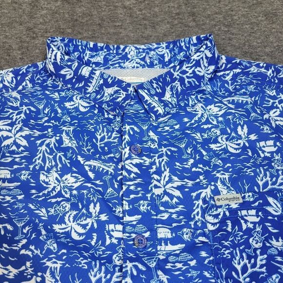 Columbia PFG Super Slack Tide Camp Mens Fishing Shirt Size 2XL Blue Tropical - Picture 7 of 15